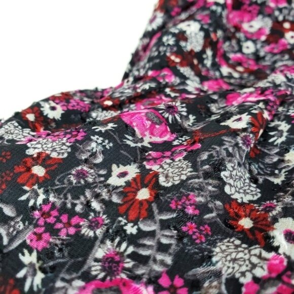 Zara Womens Long Sleeve Black Pink Clip Dot Floral Print Mini Dress Size L NWOT - Picture 7 of 8